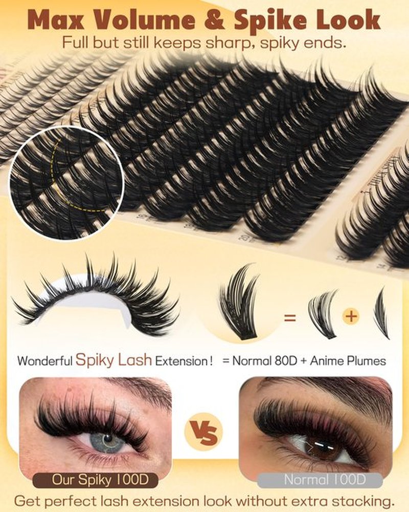 Spiky Manga Lash Clusters 12-20mm Anime Eyelash Clusters 300pcs Cluster Eyelash Extensions Fairy Eyelashes Cluster with Bottom Individual Lashes 80D+100D Volume DIY Lash Extension by TOOCHUNAG