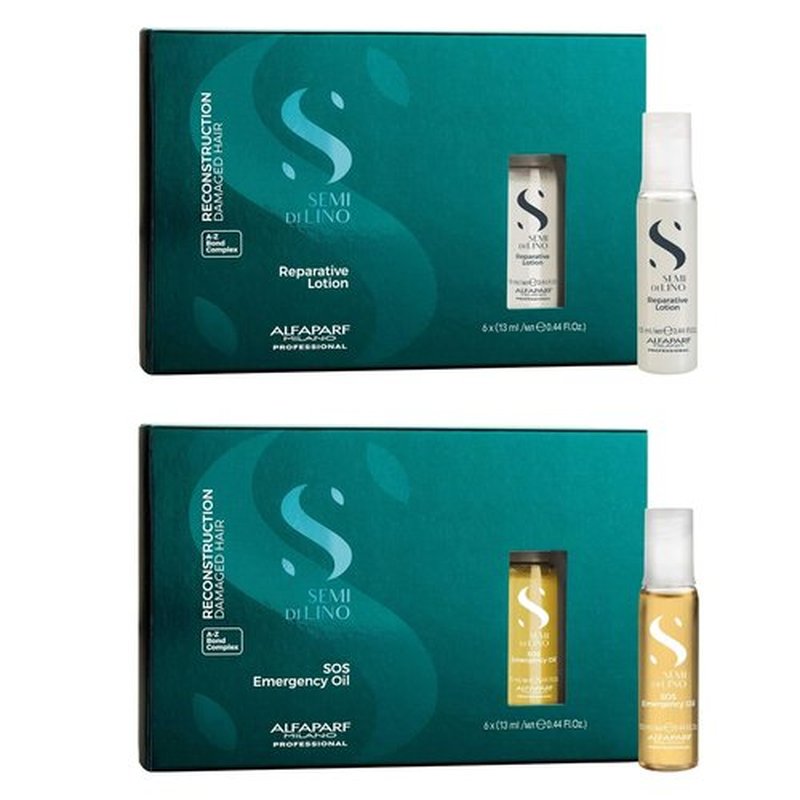 ALFAPARF MILANO Semi Di Lino Hair Repair Set | SOS Emergency Oil & Lotion for Damaged Hair - Adds Shine & Softness