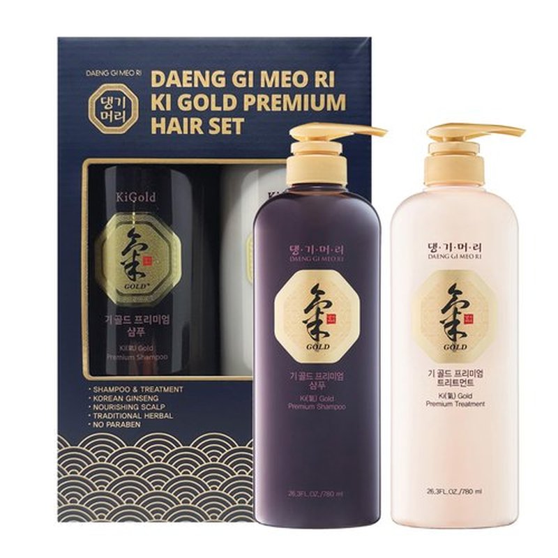Daeng Gi Meo Ri - Ki Gold Premium Shampoo 26.3 FL OZ and Treatment 26.3 FL OZ Blue Box Set, Promotes Healthy Hair Growth, Scalp Stimulant, Prevents Hair Loss, Box Color may vary(red, blue, gold).
