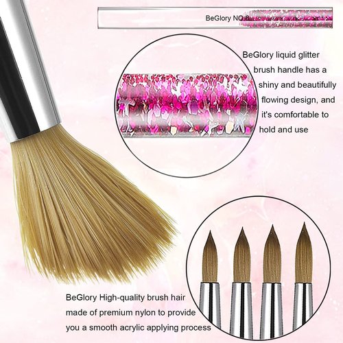 Acrylic Nail Brush Set, 4PCS Acrylic Nail Brushes Professional Nail Brush for Acrylic Application 3D Nail Carving DIY Acrylic Powder Brushes Liquid Glitter Nail Art Brush Size #8#10#12#14 (Pink)
