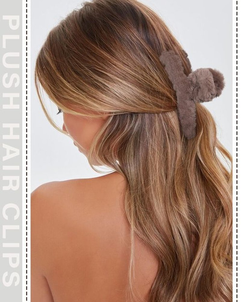 AWAYTR Plush Clip - Hair Clip, 6 Pcs Rectangular Cute Hair Clips for Women, Large Hair Barrettes for Thick Hair, Non Slip Hair Jaw Clips for Girls, Camel/Coffee/Beige/Khaki/White/Black