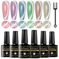 MTSSII Crystal Cat Eye Gel Nail Polish, 6 Colors with Magnet, Glitter Cat Eye Gel Polish Set for Home DIY Manicure Art Design
