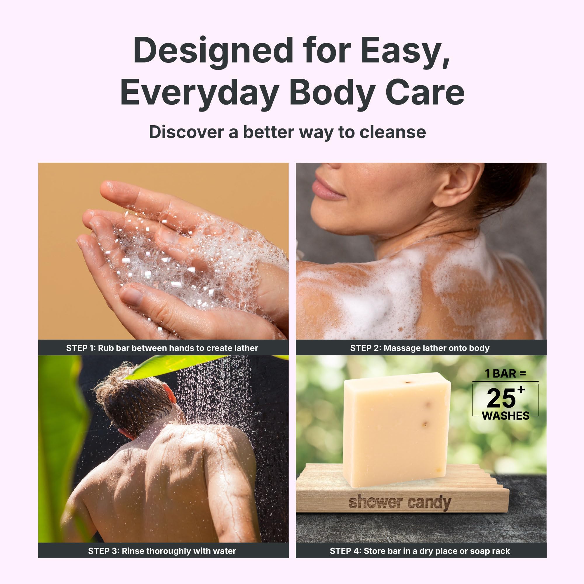 Shower Candy Ylang Ylang Bar Soap - 5.0 oz Natural Body Wash Bar - Made in USA - Olive Oil, Shea Butter, Lavender Buds