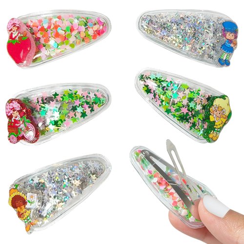 LUV HER Strawberry Shortcake Hair Accessories for Girls – 6pc Cute Confetti Hair Clips with Character Charms, Ages 3+