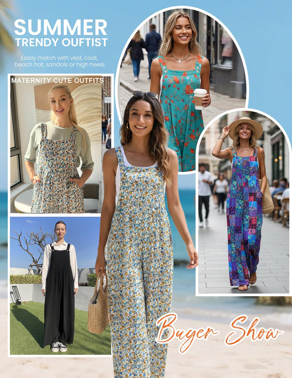 Ekouaer Women's Overalls Boho Summer Jumpsuits Cute Casual Outfits Rompers