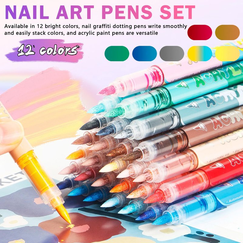 XINGXYUEL 12 Colors Nail Art Pens Set, Nail Art Markers Polish Pens for Painting Nails, Acrylic Paint Drawing Painting Dotting Markers Pen Quick Drying Nail Art Design Manicure Tools 06 Brown