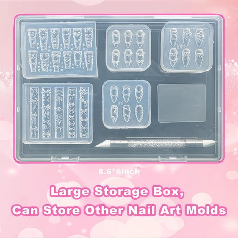 5Pcs 3D Cake Piping Gel Nail Art Mold Arts Resin Strawberry Cream Flower Molds for Accessories Supplies Wreath Silicone Tools Ribbon Bow Nails