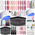 Clara Colors Poly Gel Nail Kit, 12 Colors Clear Jelly Nude Pink Poly Extension Gel Nail Kit with 48W UV Lamp All In One Polygel Nail Kit Starter Kit with Slip Solution and Tools for Nail Art DIY