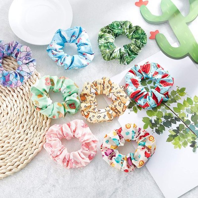 16 Pieces Cute Hair Scrunchies Kawaii Colorful Cute Unicorn Rainbow Mermaid Dog Printing Scrunchy Ponytail Holder Hair Ties Accessories for Women and Girls(Classic Style)
