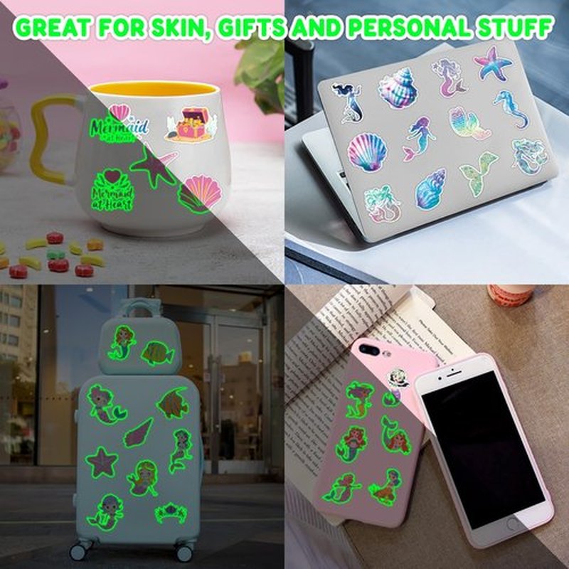 96 PCS Mermaid Ocean Sea Pre-Cut Luminous Glow in the dark Temporary Tattoos for Kids | Super Cute Themed Birthday Party Favors Supplies Decorations, Fake Tattoo Stickers Gifts for Boys Girls Rewards