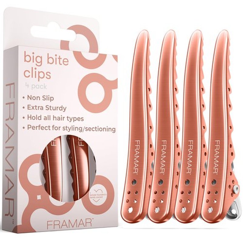 Framar Pink Hair Clips For Styling – Professional Metal Hair Clips For Women Styling, Metal Clips For Hair, Hair Styling Clips, Extra Strong With No Slip - 4 Pack Rose Gold