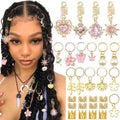 VENOFEN 36PCS Pink Crystal Hair Jewelry Butterfly Braids Clips Flower Loc Jewelry Pearl Hair Charms Gold Hair Cuffs Rings Valentine's Day Braids Accessories for Women and Girls