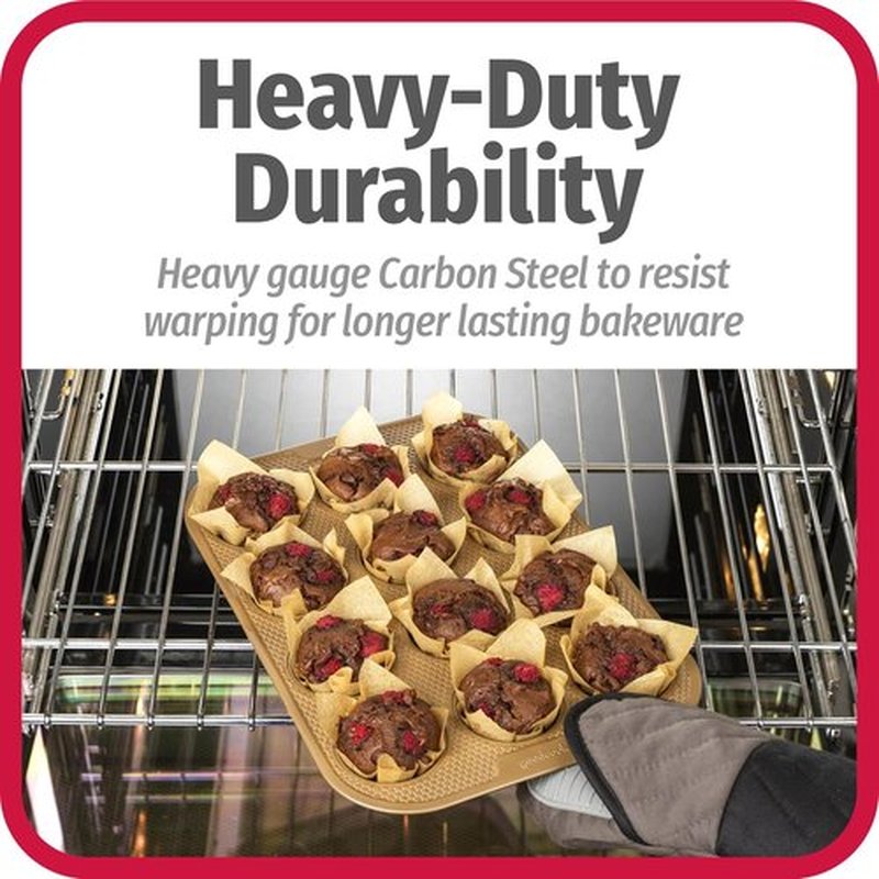 GoodCook BestBake Nonstick Muffin Pan - Textured Carbon Steel, 12-Cup, Bronze Finish