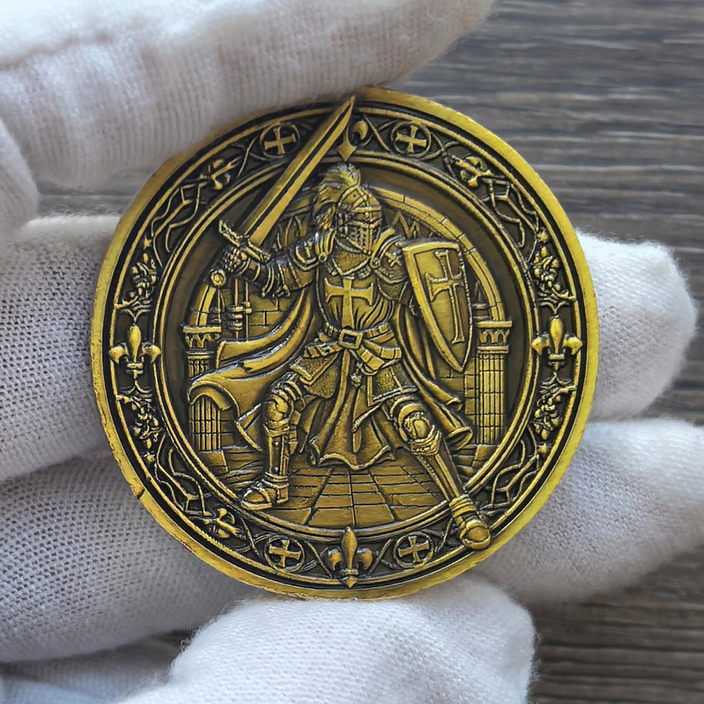 Knight's Valor Christian Challenge Coin with Inspirational Creed (Single Coin)