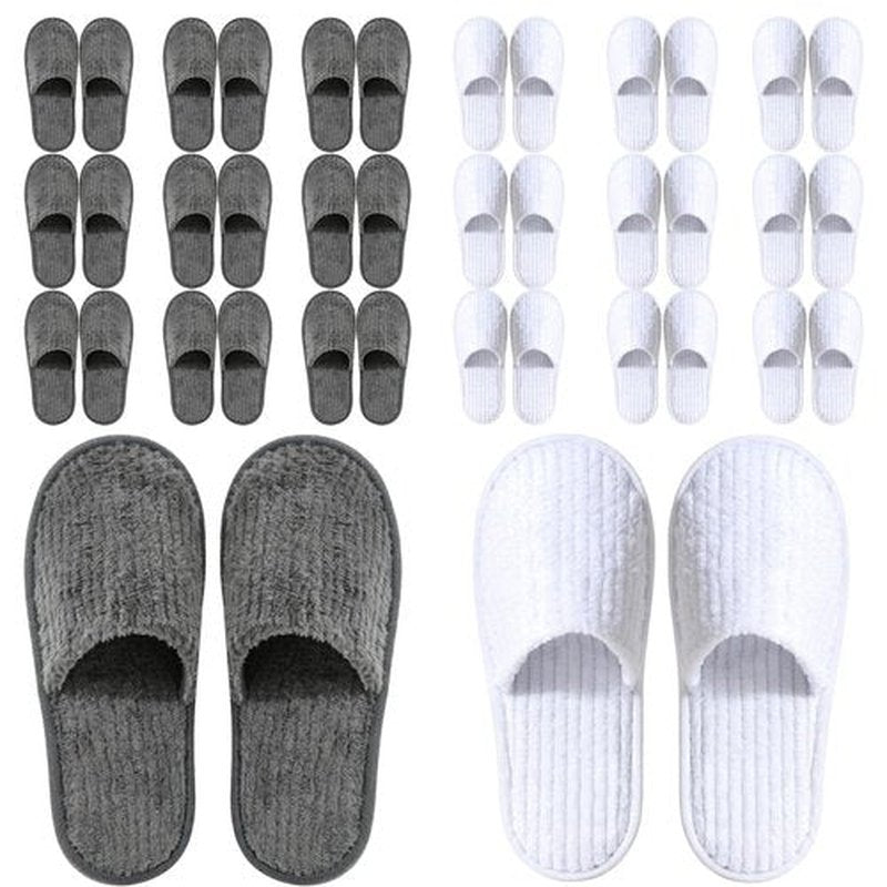 TINSKY 20 Pairs Disposable Slippers for Guests Non Slip House Spa Slippers Bulk Portable Indoor Slipper for Shoeless Home Hotel Women Travel (White and Black)