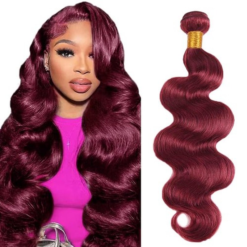 26 Inch Burgundy Single Human Hair Bundle Body Wave 1 Bundle Human Hair #99J Color Wet and Wavy 100% Unprocessed Brazilian Virgin Quick Weave Hair Extensions for Women Wine Red Bundles