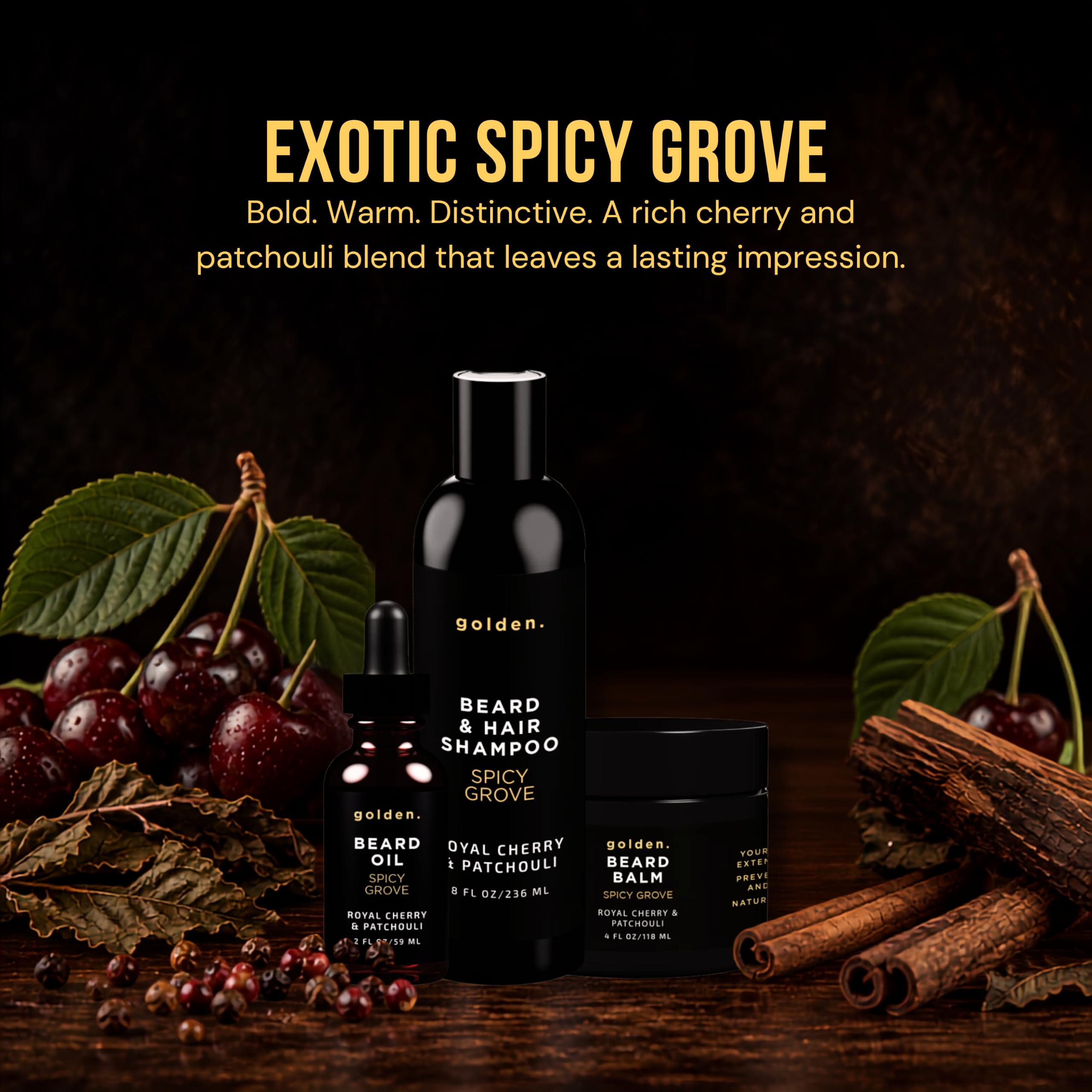 Golden Grooming Beard Oil for Men - Natural Beard Conditioner with Sweet Almond, Golden Jojoba & Argan Oil - Hydrating Beard Softener with Vitamin E - Spicy Grove, 2oz