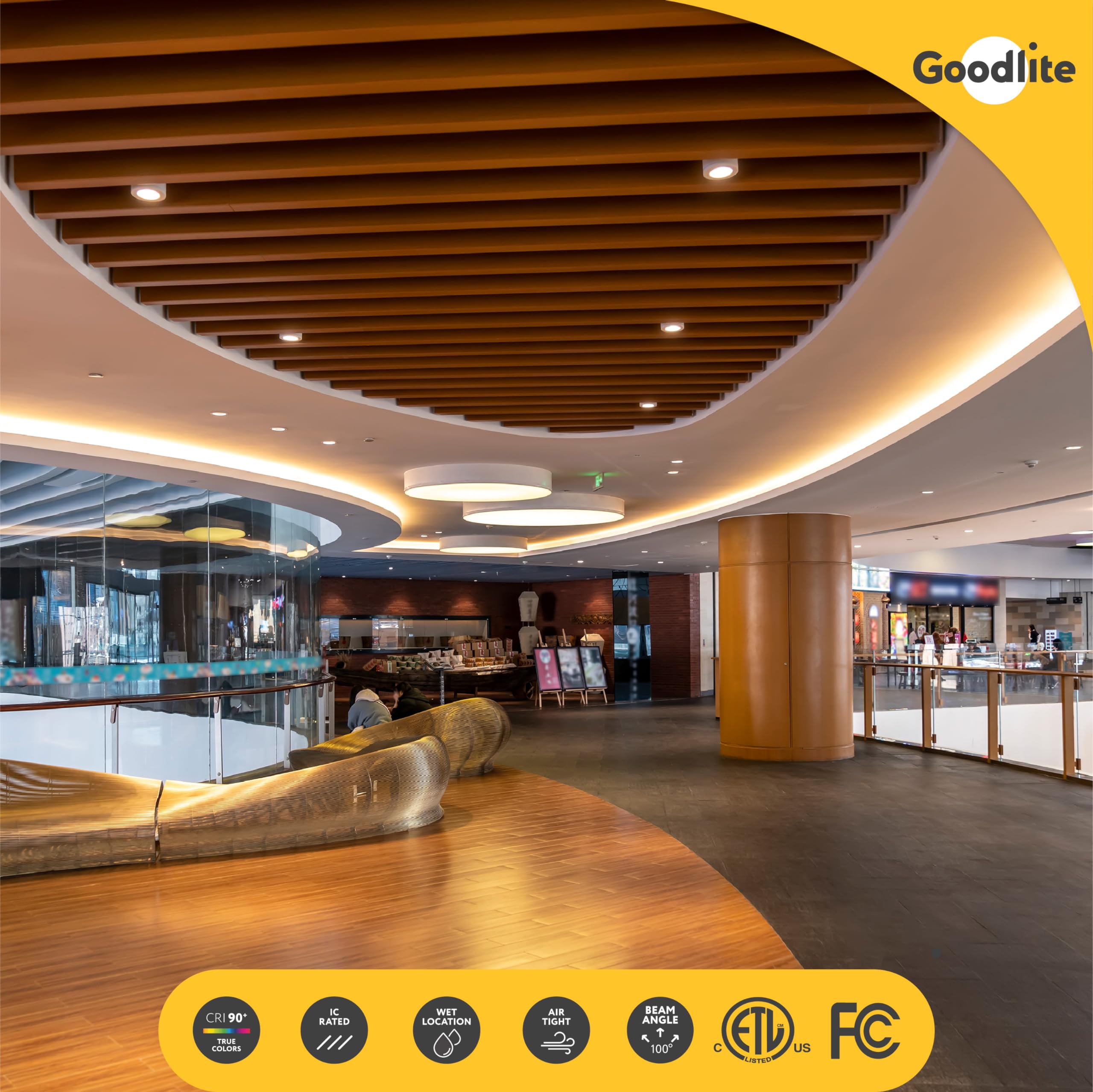 Goodlite 5" White LED Regress Round Slim - Recessed Downlight, 23W, 1800 Lumens, Dimmable, 5CCT 27K-30K-35K-41K-50K, 120 Volts, CRI 90, ETL & Wet Rated, 50k Hr Life, 1ct. (G-20242)