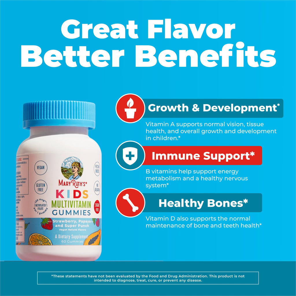 MARYRUTH'S Kids Vitamins Multivitamin Sugar Free | 2 Month Supply | Kids Multivitamin Gummies | Multivitamin for Kids | Vitamin D | Vitamin C | Zinc | Vegan | Non-GMO | Gluten Free | 60 Count