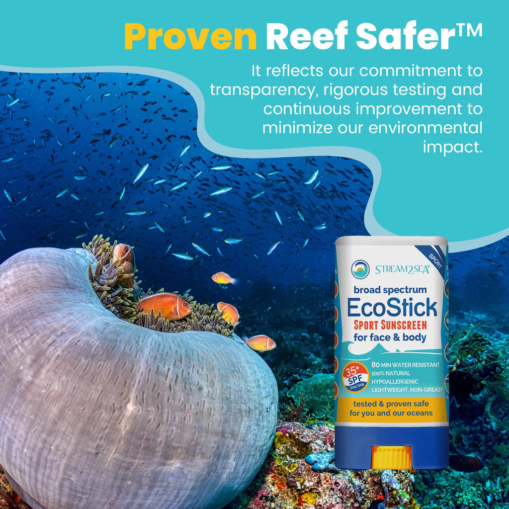 STREAM 2 SEA EcoStick SPF 35 Mineral Sunscreen Stick, Sweat Water Resistant Sunblock, USDA Approved Biodegradable Paraben Free Reef Safe Sunscreen Protection UVA UVB (EcoStick Tint) - 0.5 oz