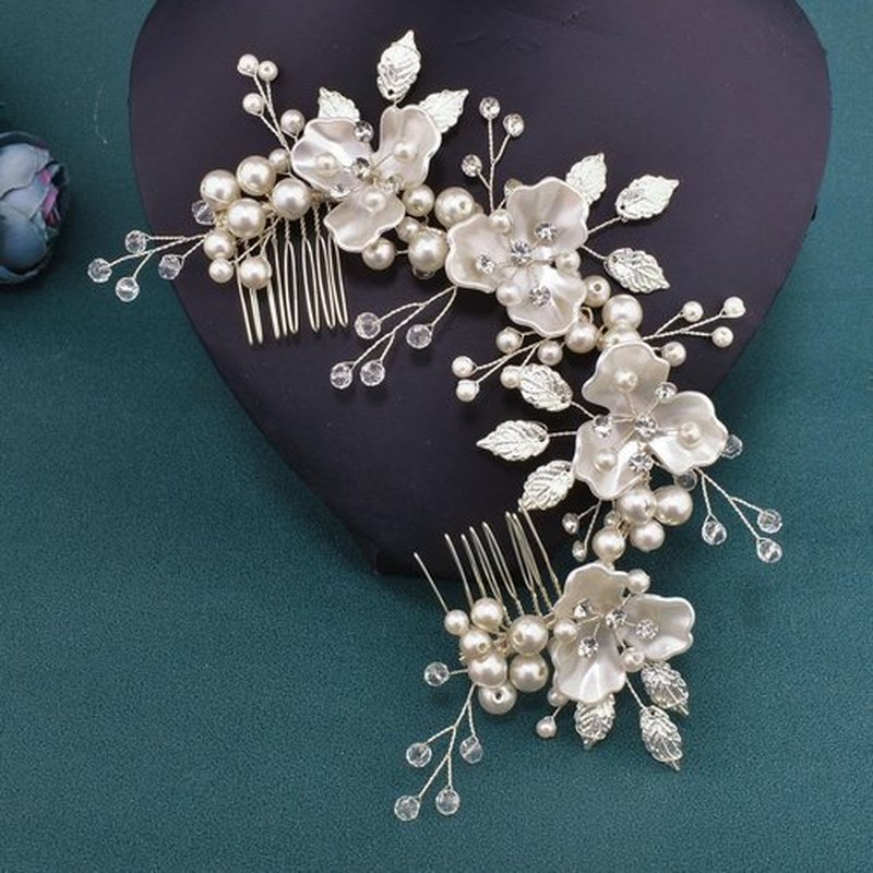 Mpoikba Bridal Hair Accessories, Pearl Adorned Wedding Hair Pieces for Brides, Flower Hair Combs for Bride