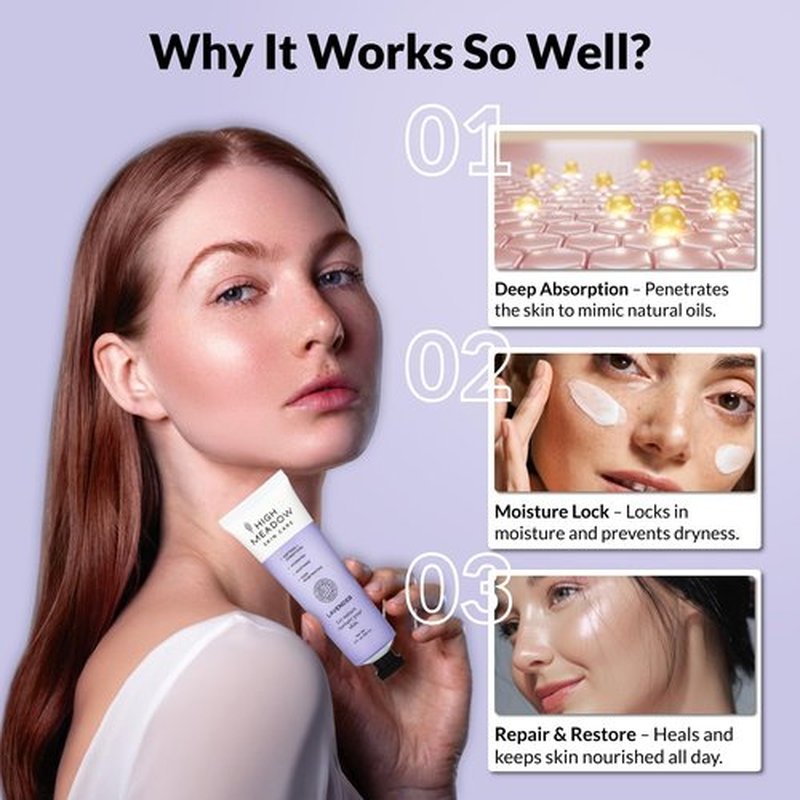 High Meadow Lanolin Skin Cream - Deep Hydration Formula for Soft, Radiant Skin Care - Repairs Dry and Cracked Skin on Hands, Feet & Elbows - Multi-Purpose Soothing Lotion - 3.0 Oz Lavender Moisturizer