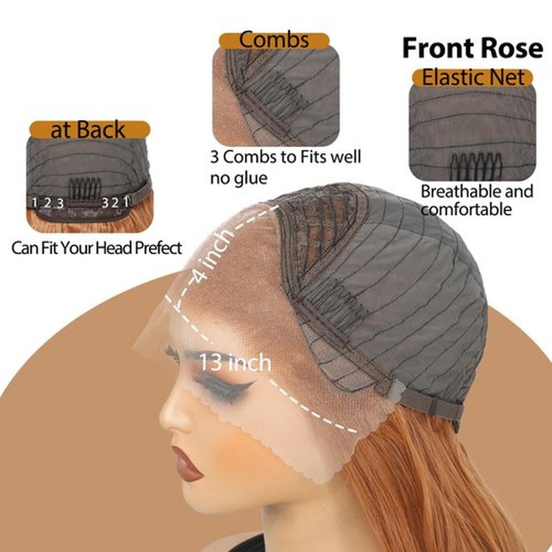 LuxeMelan Long Ginger Lace Front Wigs for Women 13x4 HD Lace Front Layered Loose Wavy Pre Plucked Tiny Knots M Natural Hairline 26 Inch Synthetic Reddish Brown Copper Blonde Lace Front Wig
