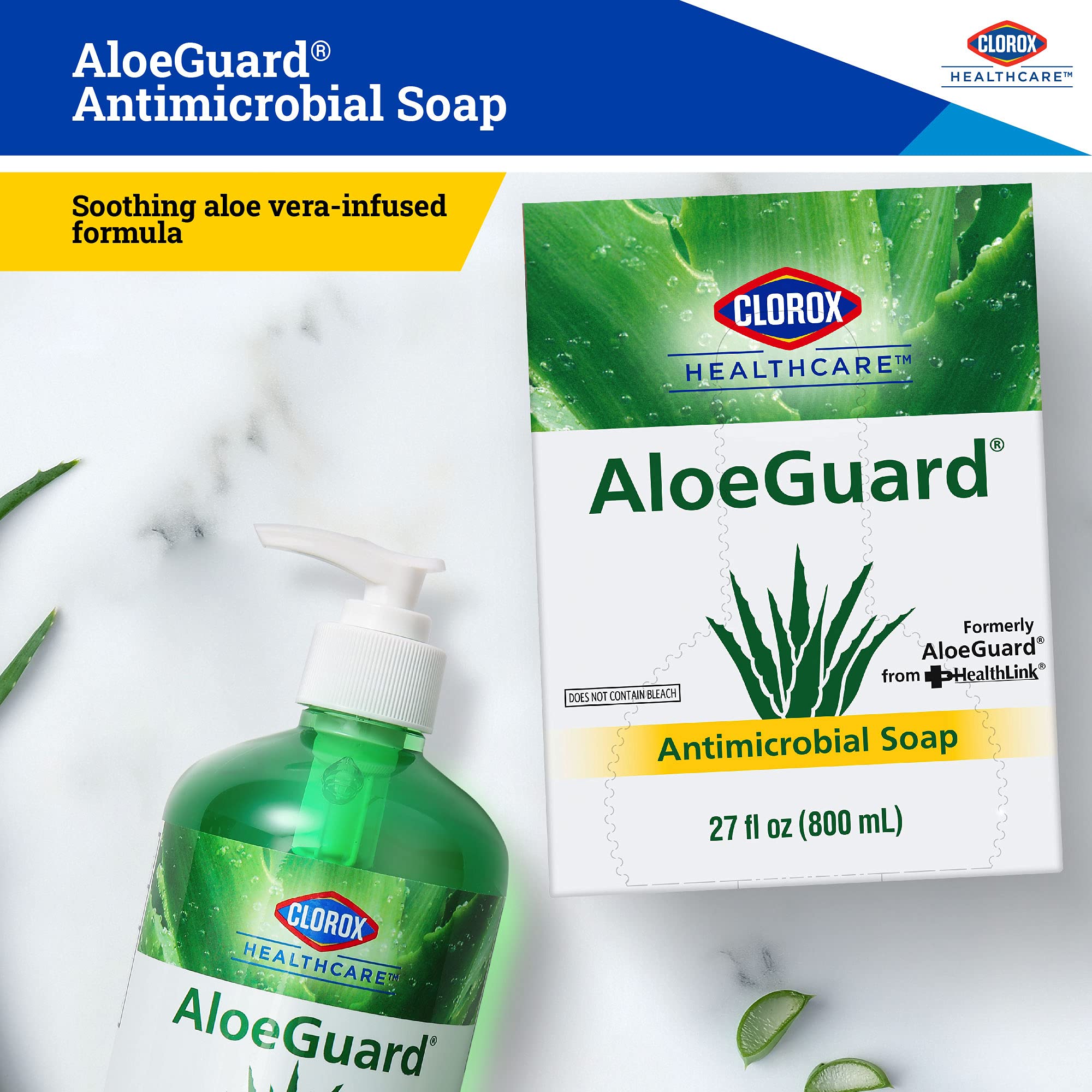 Clorox Healthcare AloeGuard Antimicrobial Hand Soap Refill Bag, Triclosan-Free Liquid Hand Wash with Aloe Vera and Vitamin E, Bag-in-Box Design for Dispenser Refilling, FDA Registered, 27 Fl Oz