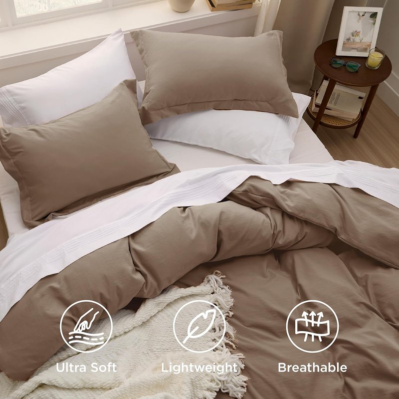 Bedsure Coffee Duvet Cover - Soft Cotton-Like Polyester Bedding Set | Full Size 80x90 Inches, 3 Pieces with Zipper Closure & 2 Pillow Shams