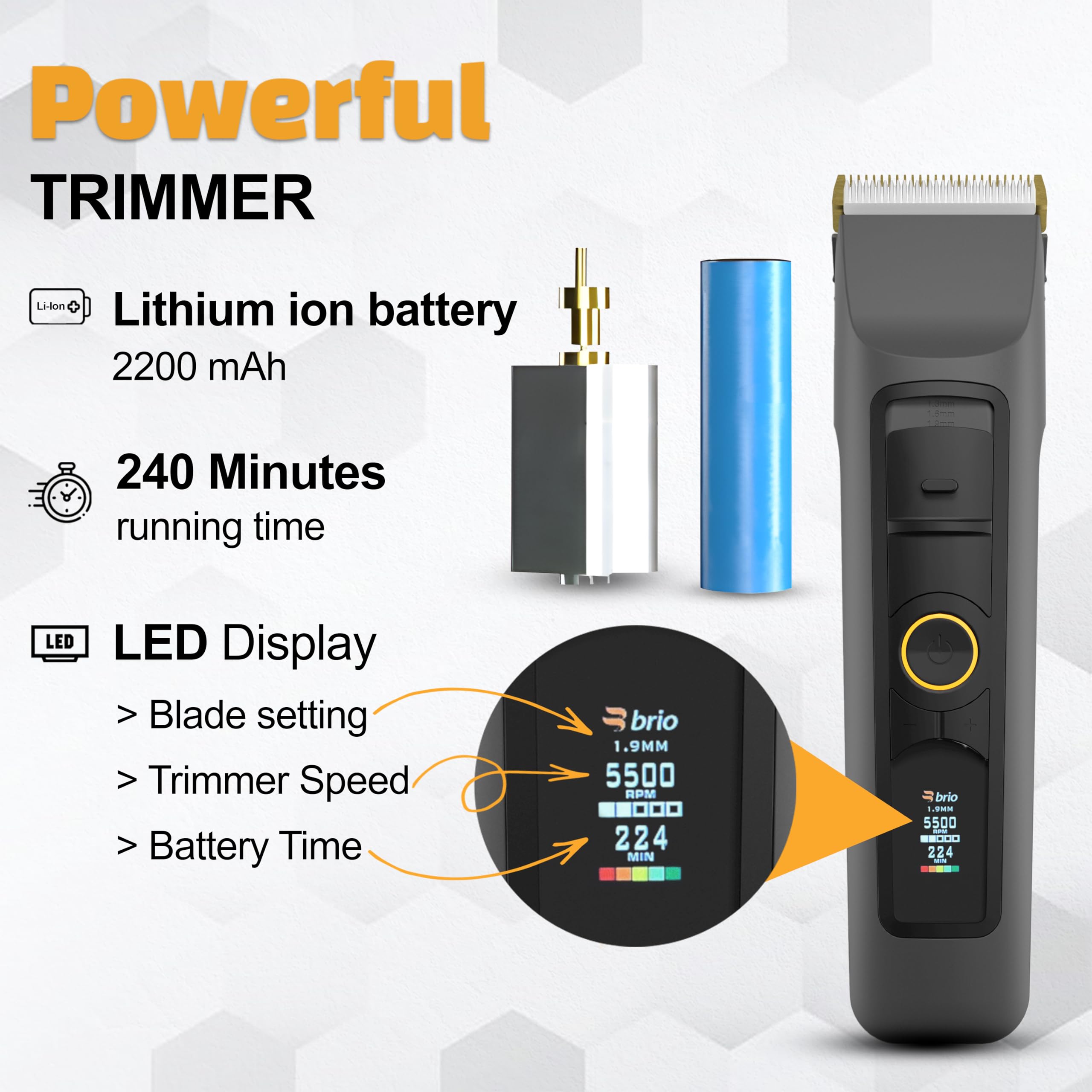 Brio Beardscape V2 Beard Trimmer for Men Professional with Low Friction Ceramic Blade, Cordless Professional Hair Trimmer for Barbers with 4 Hrs of Long Battery Timing, Ideal for Beard & Body (Gray)