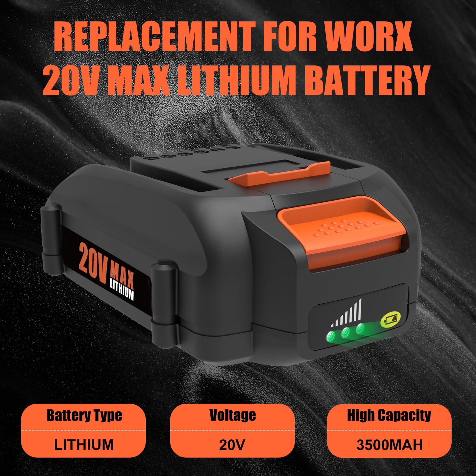 Ahomtikk 20V 3.5Ah Replacement for Worx 20V Battery and Charger Kit Compatible with Worx 20 Volt Battery WA3520 WA3525 WA3575 WA3577 WA3669 and WA3875 Dual Port Charger