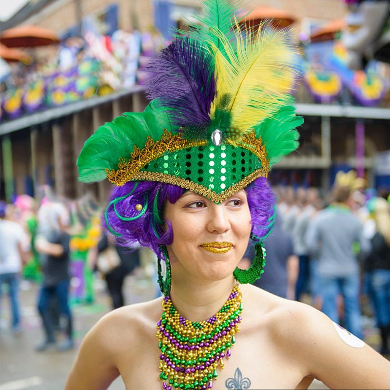 Watayo 8 Pcs Mardi Gras Feather Headband, Purple Yellow Green Masquerade Headwear, Mardi Gras Sequin Flapper Headpiece Headdress for Women Girls New Orleans Cocktail Costume Party