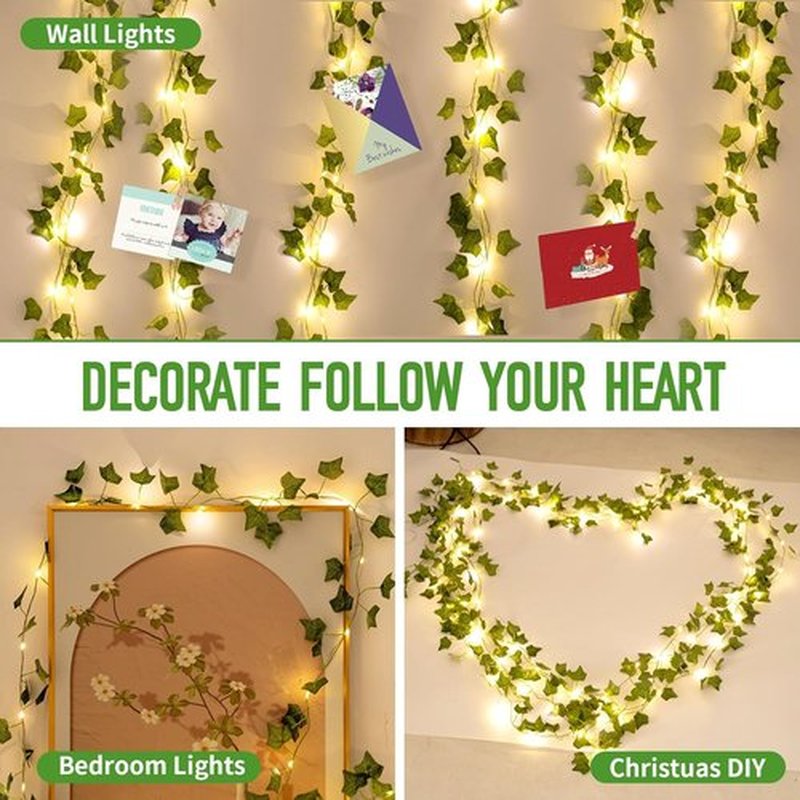 Skiennix 33ft LED Artificial Ivy Garland - 100 Fairy Lights for Home, Office & Wedding Decor