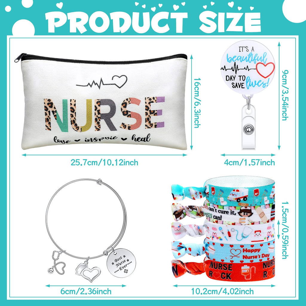 Pajean 38 Pcs Cna Week Gifts 2026 Bulk for Certified Nursing Assistant, Appreciation Gifts Set for Women Include Nurse Makeup Bags, Retractable Badge Reels, Hair Ties, Bracelets for Cna Emt Graduation
