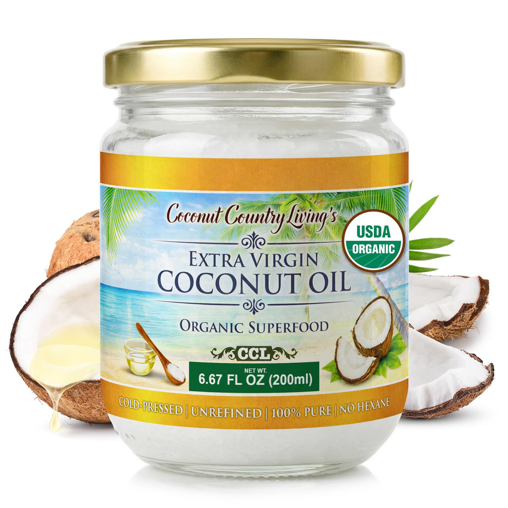 Coconut Country Living's Extra Virgin Coconut Oil - Cold Pressed, Unrefined organic Superfood for Hair, Skin, Beauty, Cooking - Keto & Paleo Diet Friendly - 6.76 oz