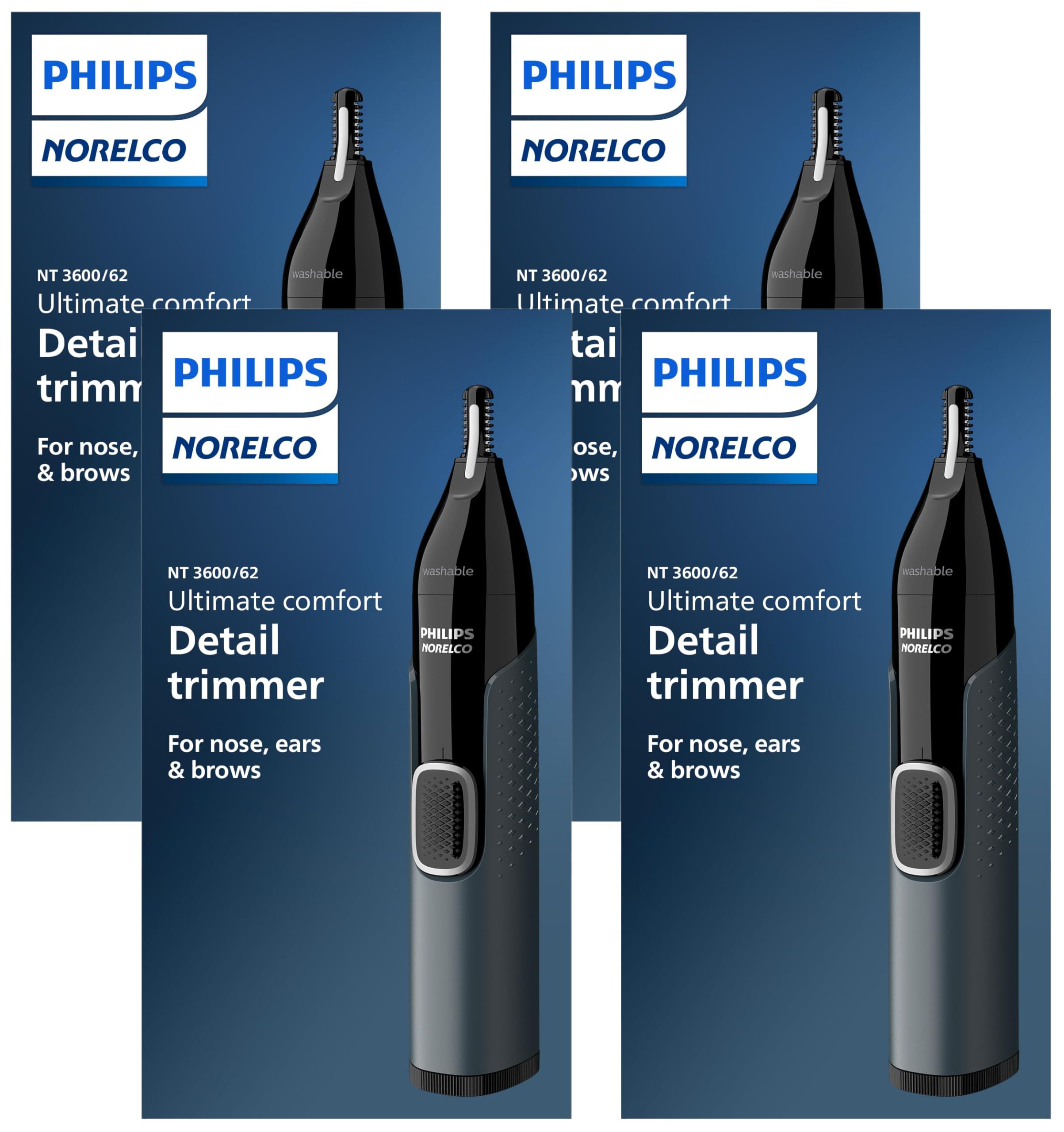 Norelco Philips Nose Trimmer 3000, for Nose, Ears Eyebrows, NT3600/62 (Pack of 4)