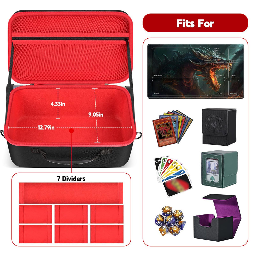 casmilee Deck Box Carrying Case for MTG/TCG Cards, Playmat & Dice (Red)