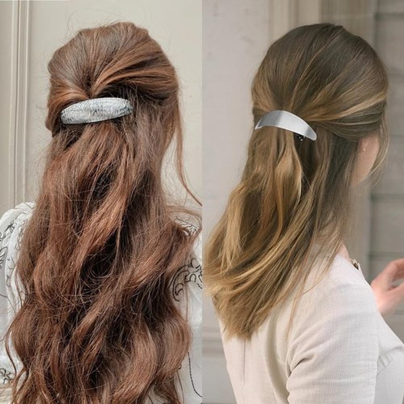 DeD Pack of 5 Women Hair Clips Metal Hair Pins Simple Retro Large Hair Barrettes French Clip Barrettes For Women Lady(Silver)