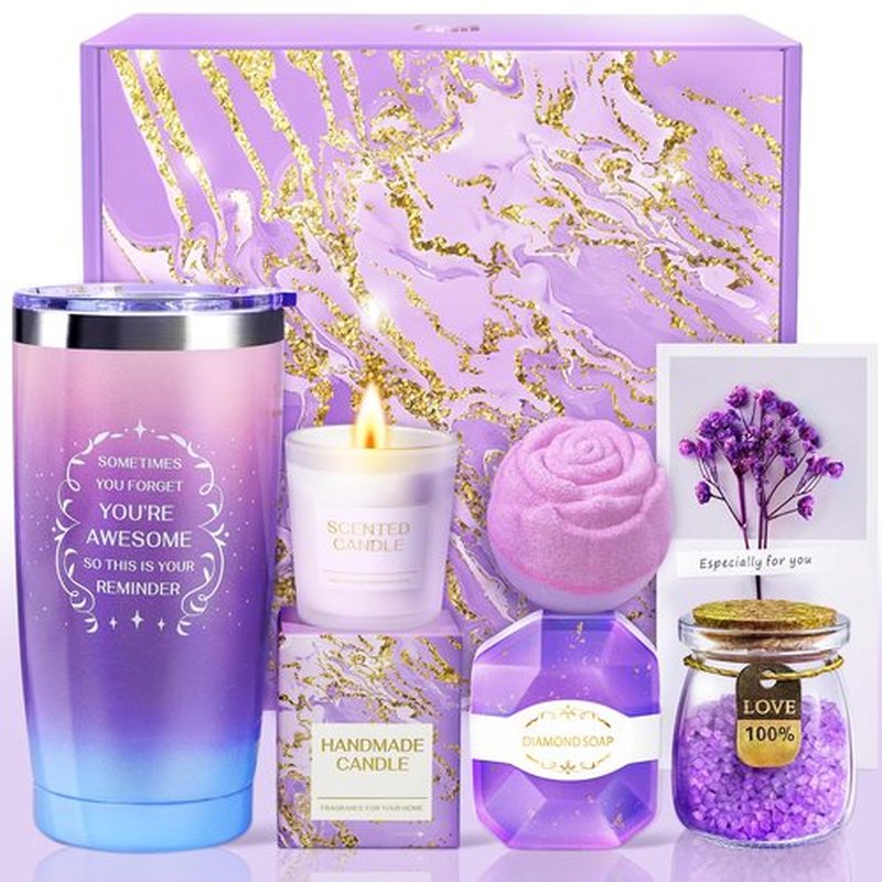 Birthday Gifts for Women, Mothers Day Gifts,Teacher Appreciation Graduation Gift for Her, Wife, Girlfriend, Coworker, Grandma, Bestie, Nurses, Friends, Daughter-Purple Spa Baskets Set