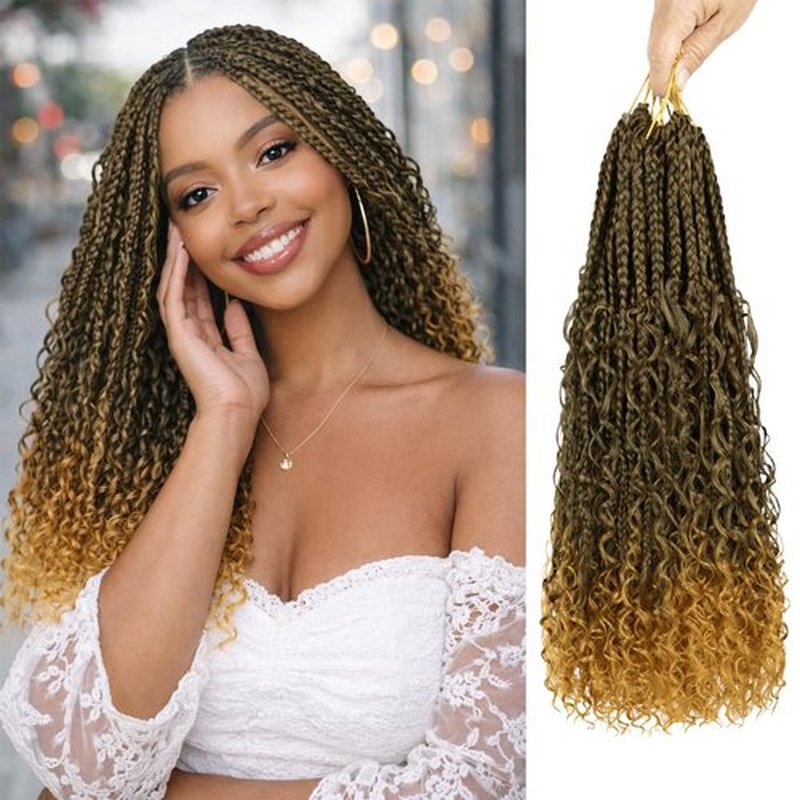 Goddess Box Braids Crochet Hair for Black Women 18 Inch Boho Braids Crochet Hair Pre Looped, 8PK Boho Crochet Braids with Curly Ends