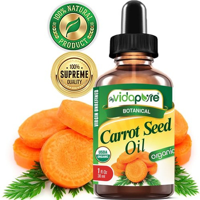 MYVIDAPURE Organic CARROT SEED OIL Certified Organic WILD GROWTH Daucus Carota RAW 100% Pure VIRGIN UNREFINED Undiluted for Skin, Face, Hair, Lip and Nail Care (1 Fl Oz)