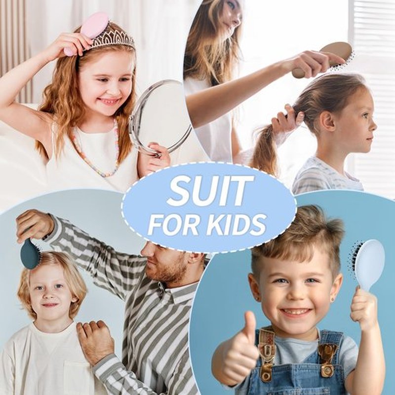 Jurrissa Mini Boar Bristles Hair Bursh, Travel Size Hair Brush for Women Men Kids, Protable Small Hair Brushes for Pockets Purses, Mini Hair Brush for Smooth Add Shine (1 Pack-Blue)
