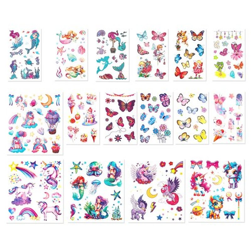 150+ Glitter Temporary Tattoos for Kids - Mermaid Unicorn Party Favors for Girls - Individually Wrapped & Waterproof Birthday Supplies