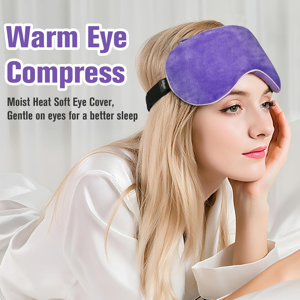 BeHoomi Heated Eye Mask, Weighted Sleep Mask Warm Compress for Eyes, Cooling Eye Mask for Sleeping, Reusable Eye Masks for Home, Office, Hot and Cold for Eye Relaxation, Gifts for Women (Purple)