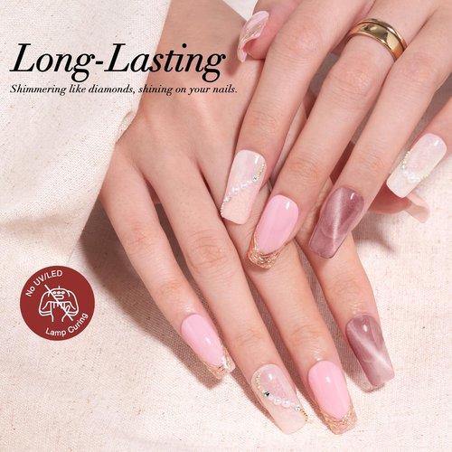 AZUREBEAUTY Dip Powder Nail Set, 6 Colors Nude Pink Glitter Cat Eye Natural Dipping Powder Starter All Season Kit, French Nail Art Manicure DIY Salon, No Need Nail Lamp Cured