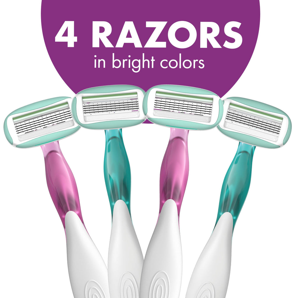 BIC Soleil 5 Sensitive Women's Disposable 5-Blade Razors, Moisture Strips and Pivoting Head for Smooth Summer Shaves, 4-Pack