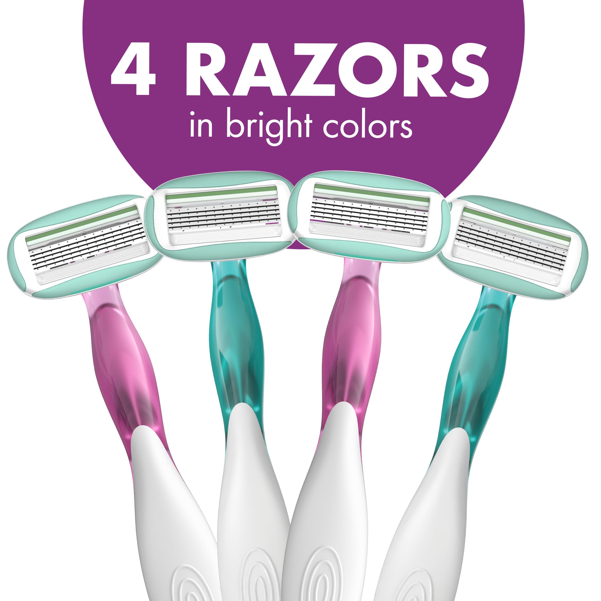 BIC Soleil 5 Sensitive Women's Disposable 5-Blade Razors, Moisture Strips and Pivoting Head for Smooth Summer Shaves, 4-Pack