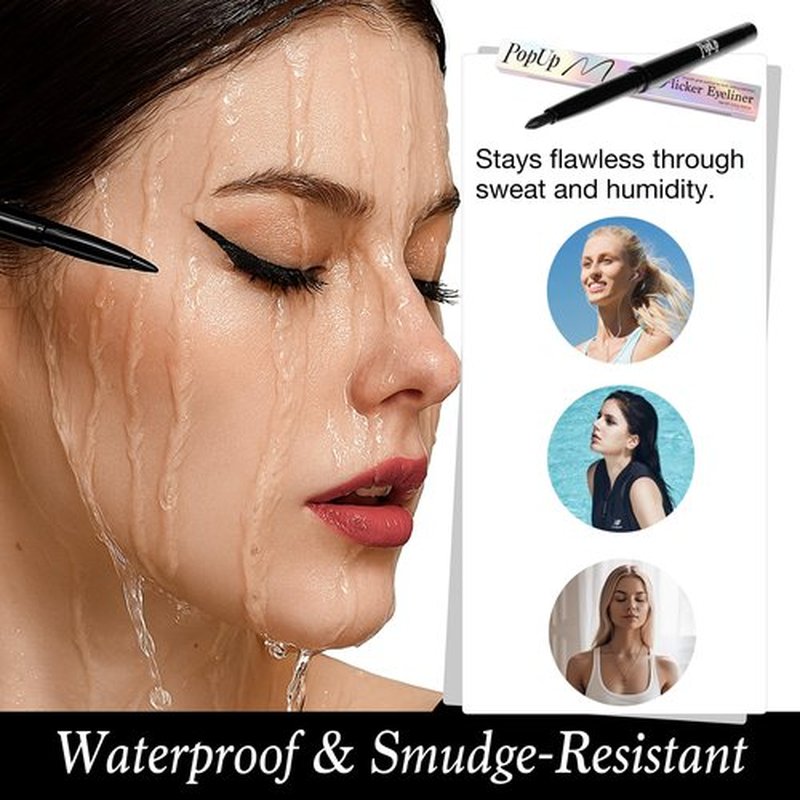 PopUp Black Eyeliner Pencils,Waterproof Gel Eyeliner Pencil Black Waterline Eye Liner Pen for Women Waterproof Smudge Proof Long-lasting (BLACK)