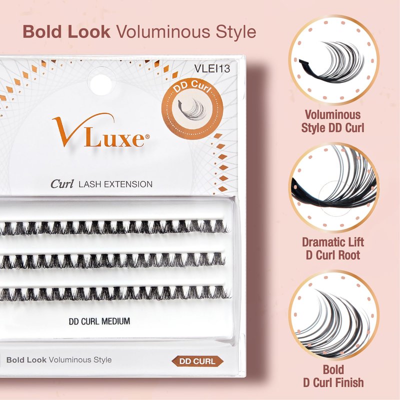 VLuxe DD Curl Lash Cluster Eyelash Extensions, Voluminous Style 40D Volume Individual False Eyelash for Professionals, Enhanced Bold Look for Dramatic Lift, DIY Easy Application & Comfortable Wear
