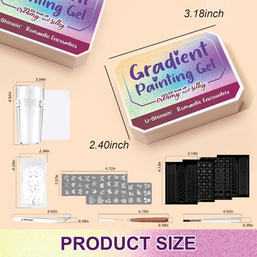 U-Shinein Gradient Gel Nail Set, 9 Nude Pink Color for Ombre White＆Black Nail Polish Platte Kit with 14* Nail Art Tools, Pigmented Pat Painting Gel French Manicure No-wipe DIY Art Home Salon